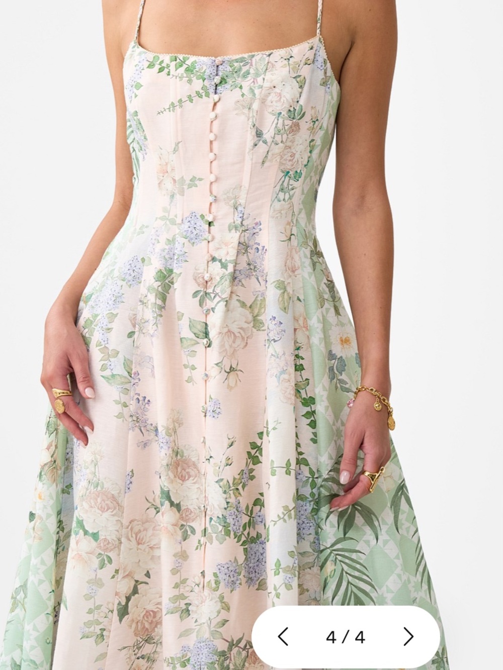 Rare Camilla Pastel Floral Spaghetti-Strap Midi Dress in Cream, Green, Blue - Picture 9 of 15